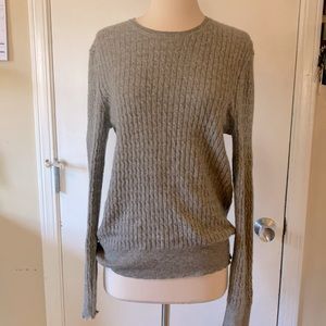 All saints 100% cashmere crew neck cable knit sweater grey, large